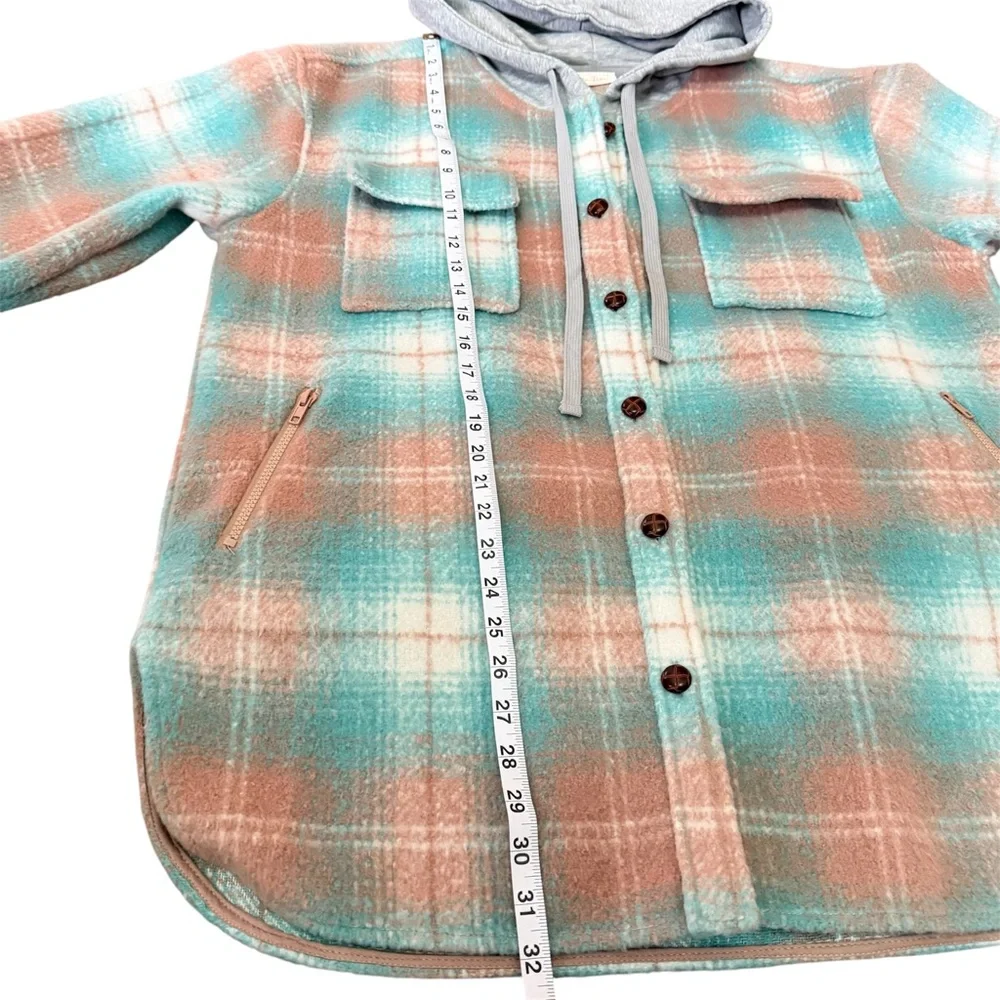 Allie Rose Hooded Plaid Shacket - Size L